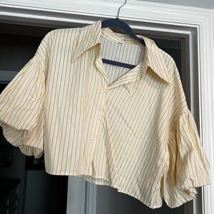 Striped Yellow Blouse with Balloon Sleeves